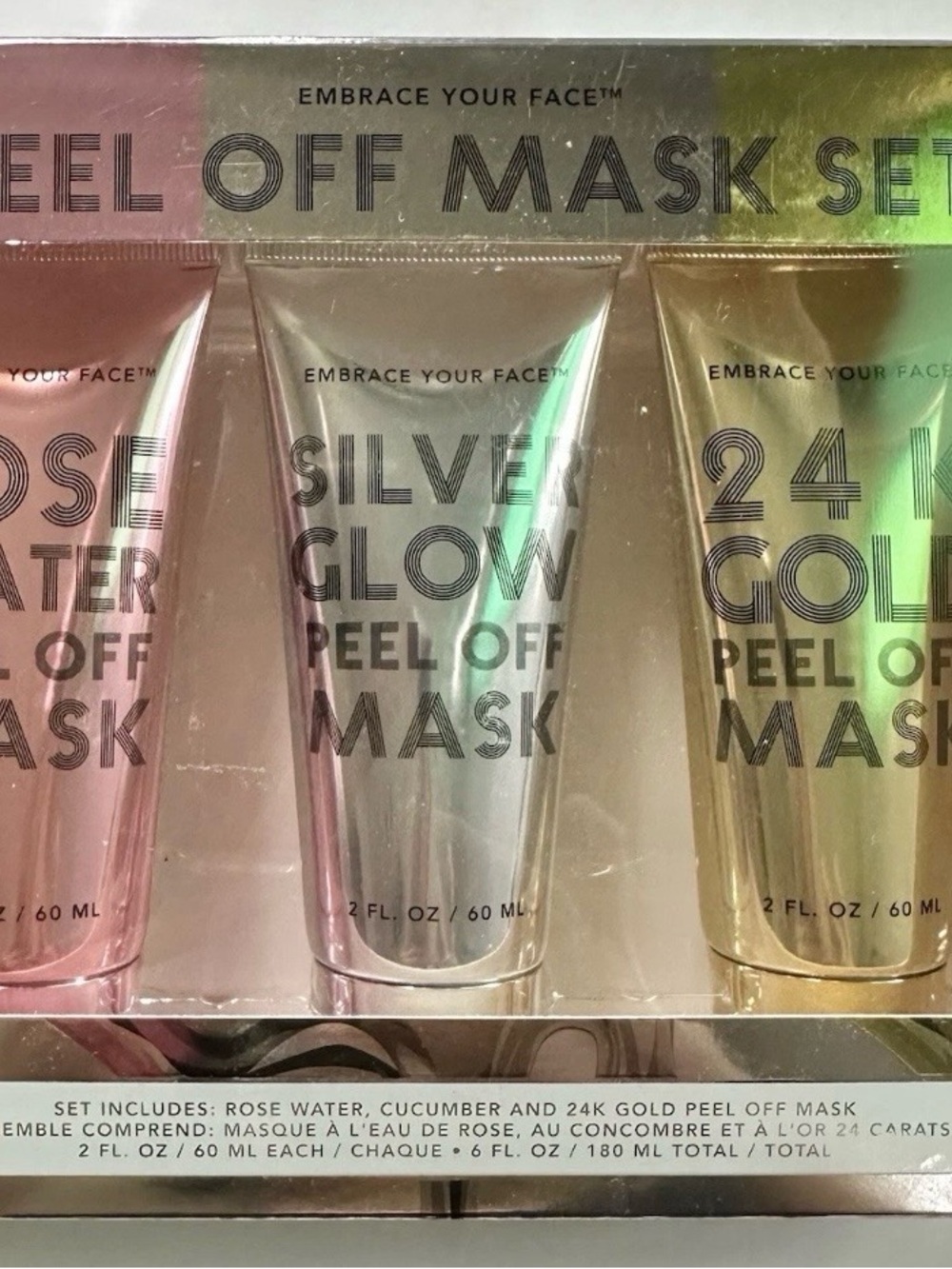 EMBRACE YOUR FACE Peel Off Mask Rose Water Silver Glow 24k Gold NEW Set Of 3 - Picture 3 of 5